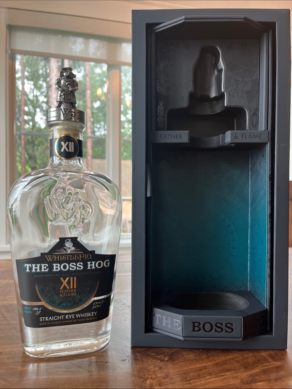 WhistlePig The Boss Hog XII Feather and Flame bottle, box and stopper